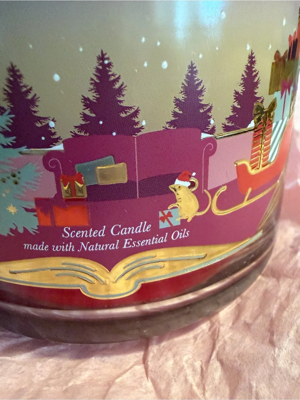 Bath & Body Works Bright Christmas Morning Scented Candle - Red, Gold, Pink